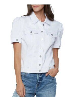 Wash Lab Denim Puff Sleeve White Denim Jacket Size Small